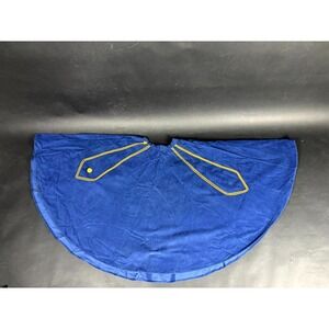 Blue Full Flared Mini Circle Christmas Tree Skirt with Yellow Outlined Accents